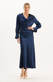 Astrid Charmeuse Blouse in Mid Navy by Tyler Boe