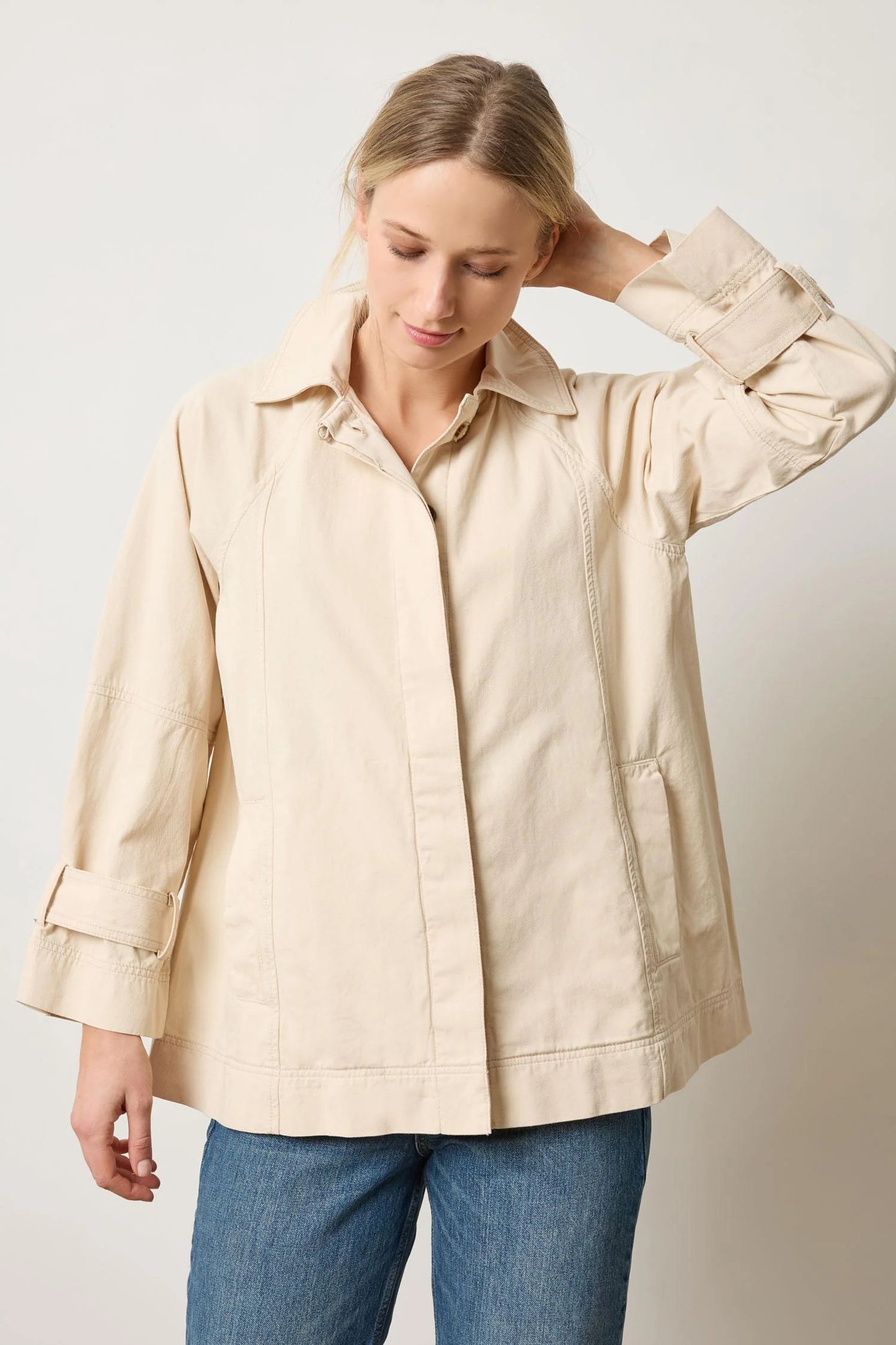 Collared Twill Jacket in Eggshell by Lilla P
