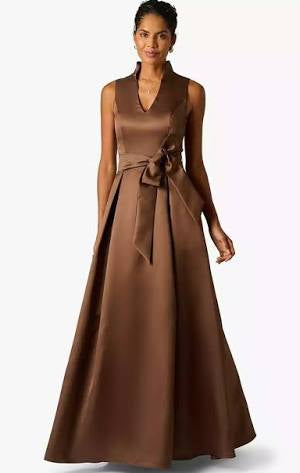Mikado Tie Front Dress in Expresso by Adrianna Papell