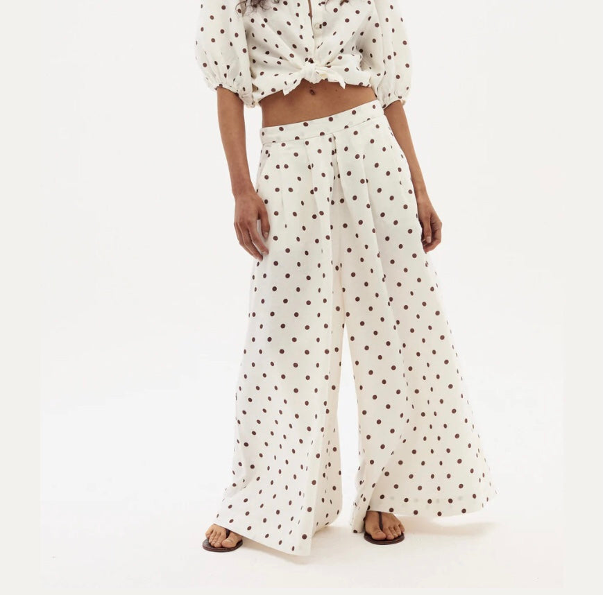 Cape Linen Pants In Brown Polkadots by LANHTROPY