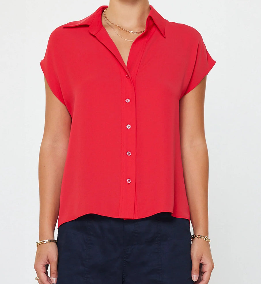 Cap Sleeve Button Down Blouse in Red by Current Air