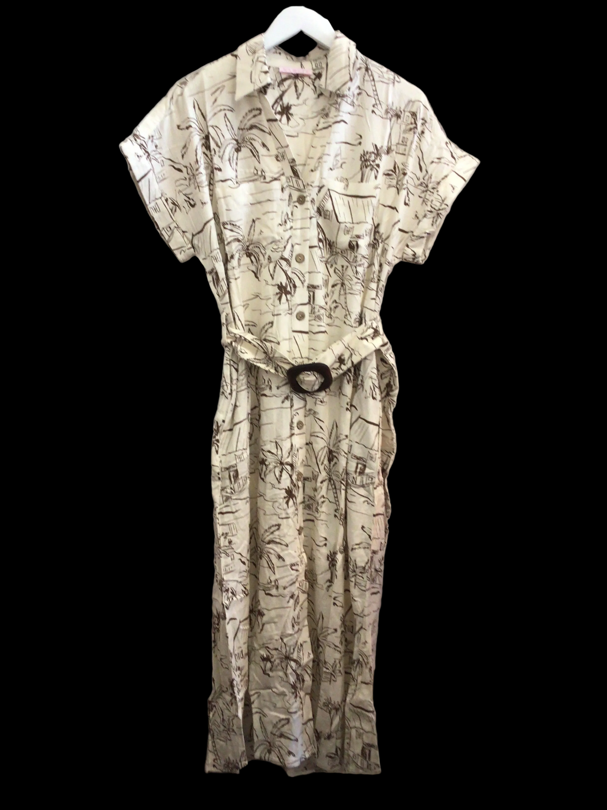Baha Coconut Hut Shirt Maxi Dress w/ Belt By Karlie