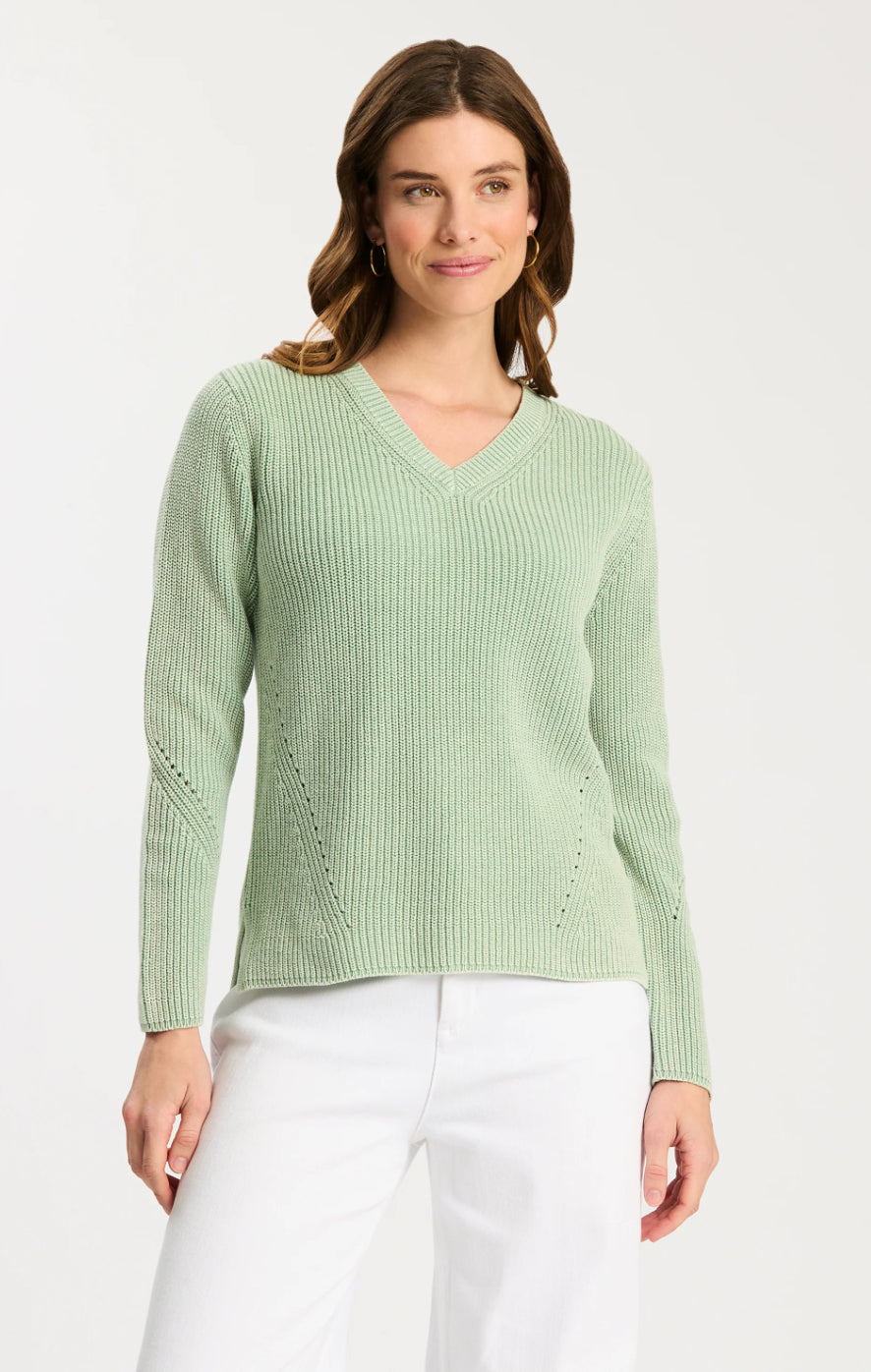 Mineral Wash V Neck Sweater in Creme D Menth by Tyler Boe