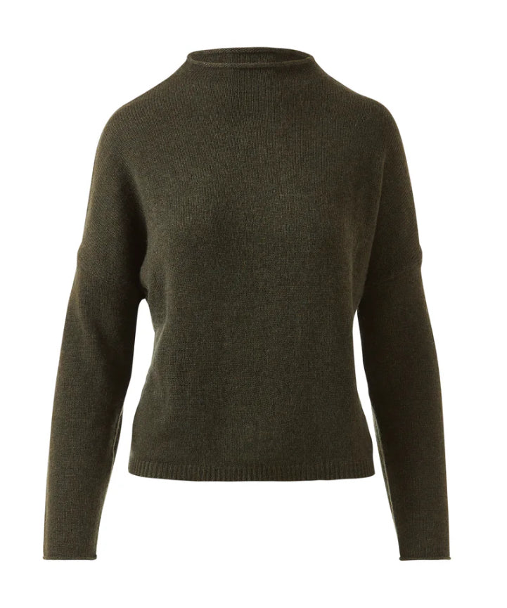 Slouchy Roll Trim Pullover in Loden by Kinross