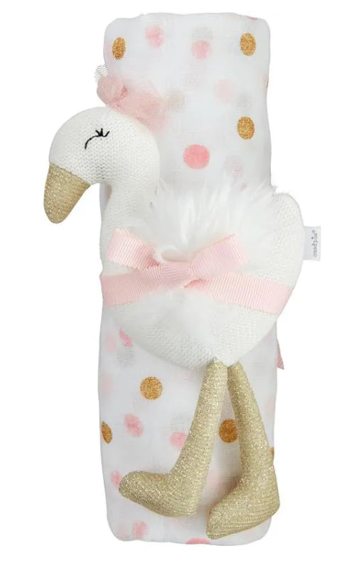 Pink Dot Swaddle and Rattle by Mudpie
