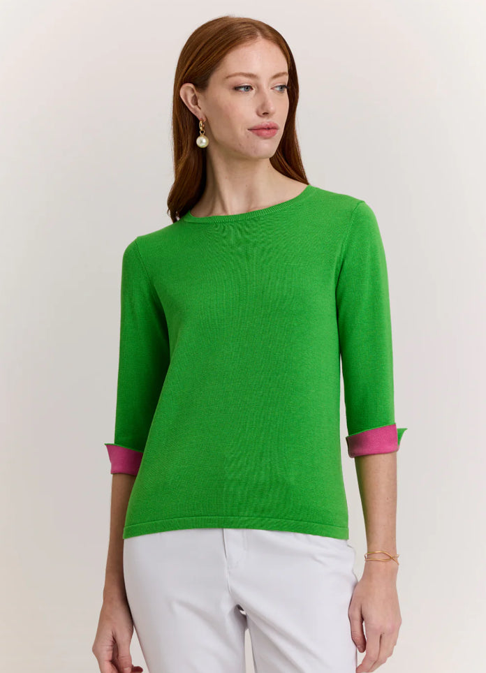 Tyler 3/4 Sleeve Sweater in Bright Green/Guava by Hinson Wu