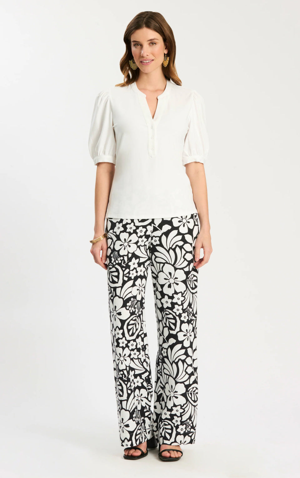 Paulina Placket Quarter Tee in White by Tyler Boe
