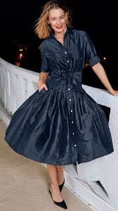 Mrs. Maisel Blue Silk Tea Length Dress by Lizzie P.M