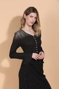 Light Weight Lurex Cardigan With Jewel Buttons