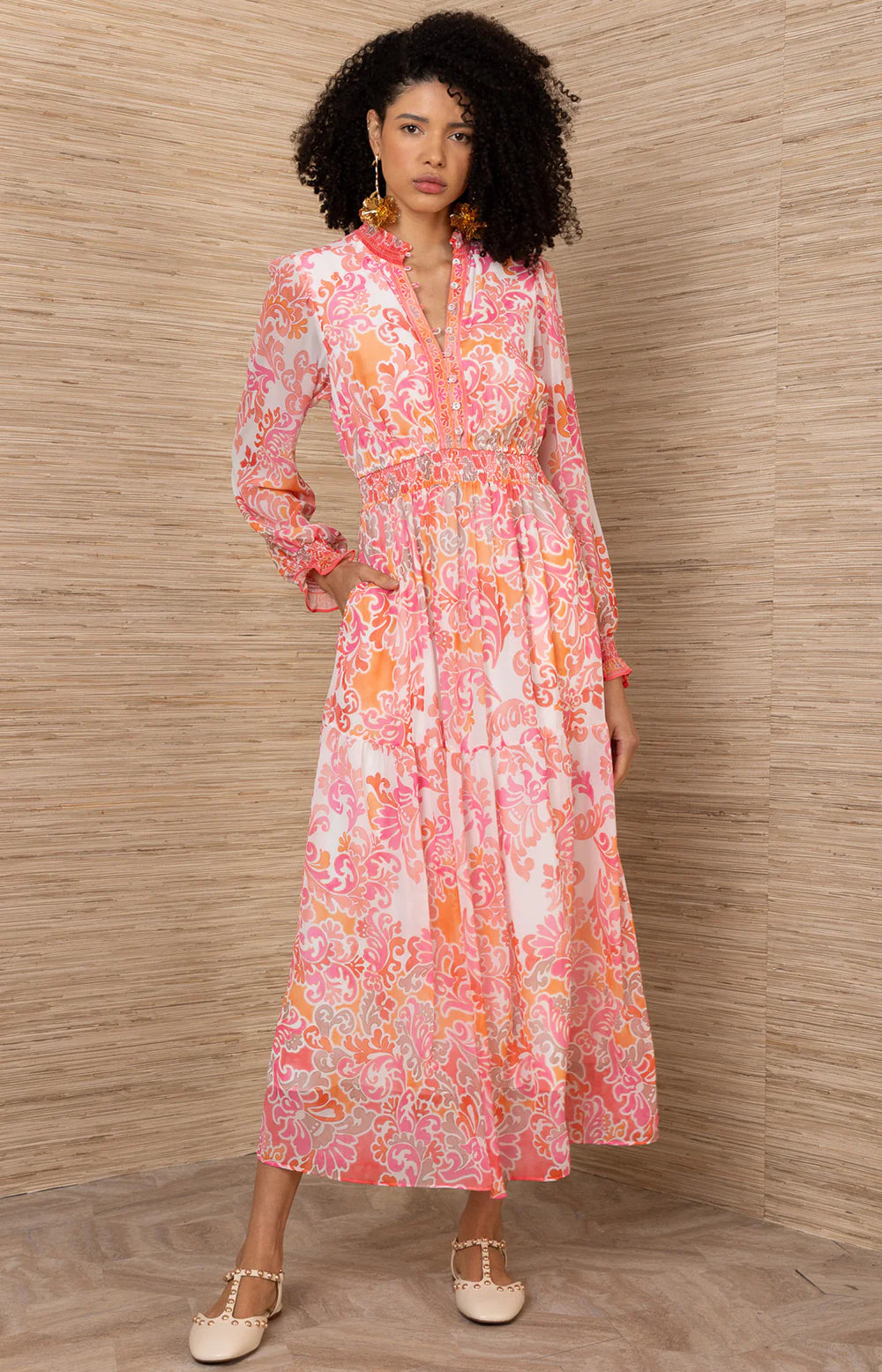 Bertille Chiffon Maxi Dress in Pink/Orange by Hale Bob