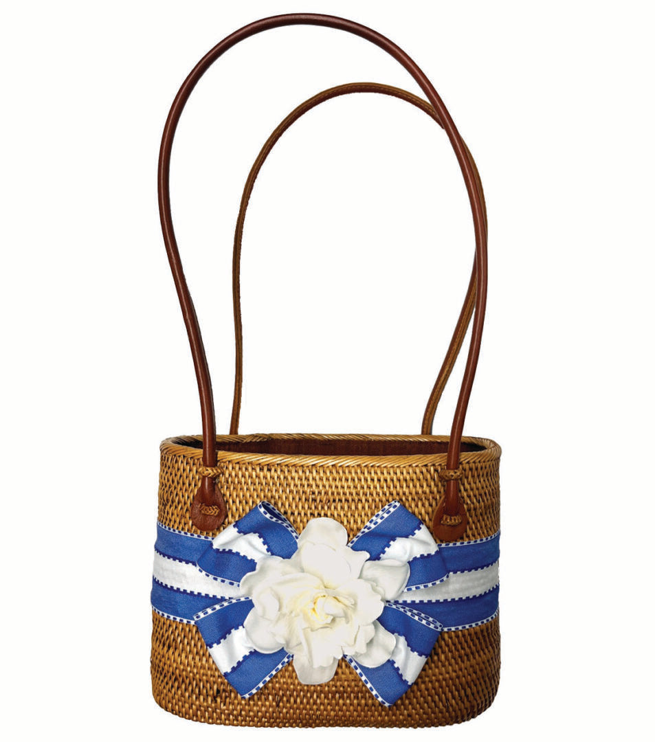 Lisi Lerch Bosom Buddy Bags Charlotte Medium Blue/White Stripe w/Gardenia