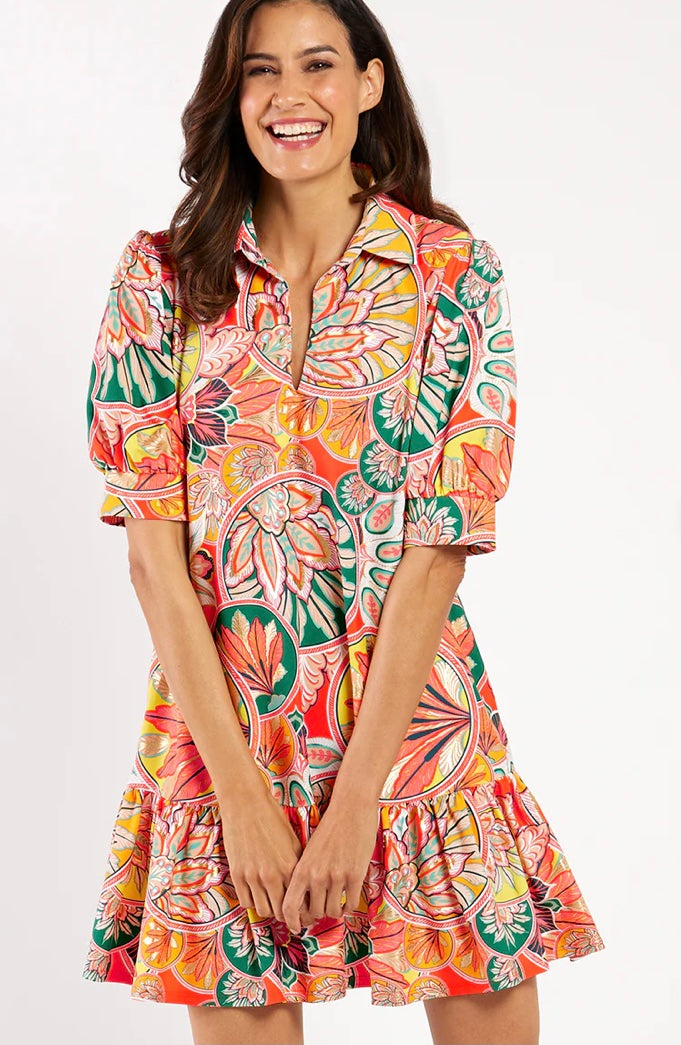 Tierney Dress in Stained Glass Coral Gold by Jude Connally