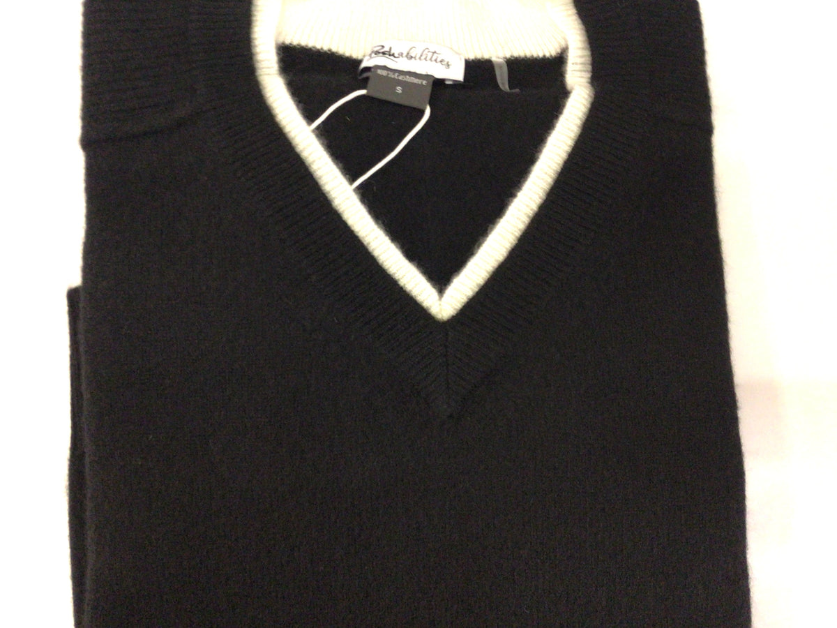 Double Collar V Neck Cashmere Sweater in Black by Poshabilities