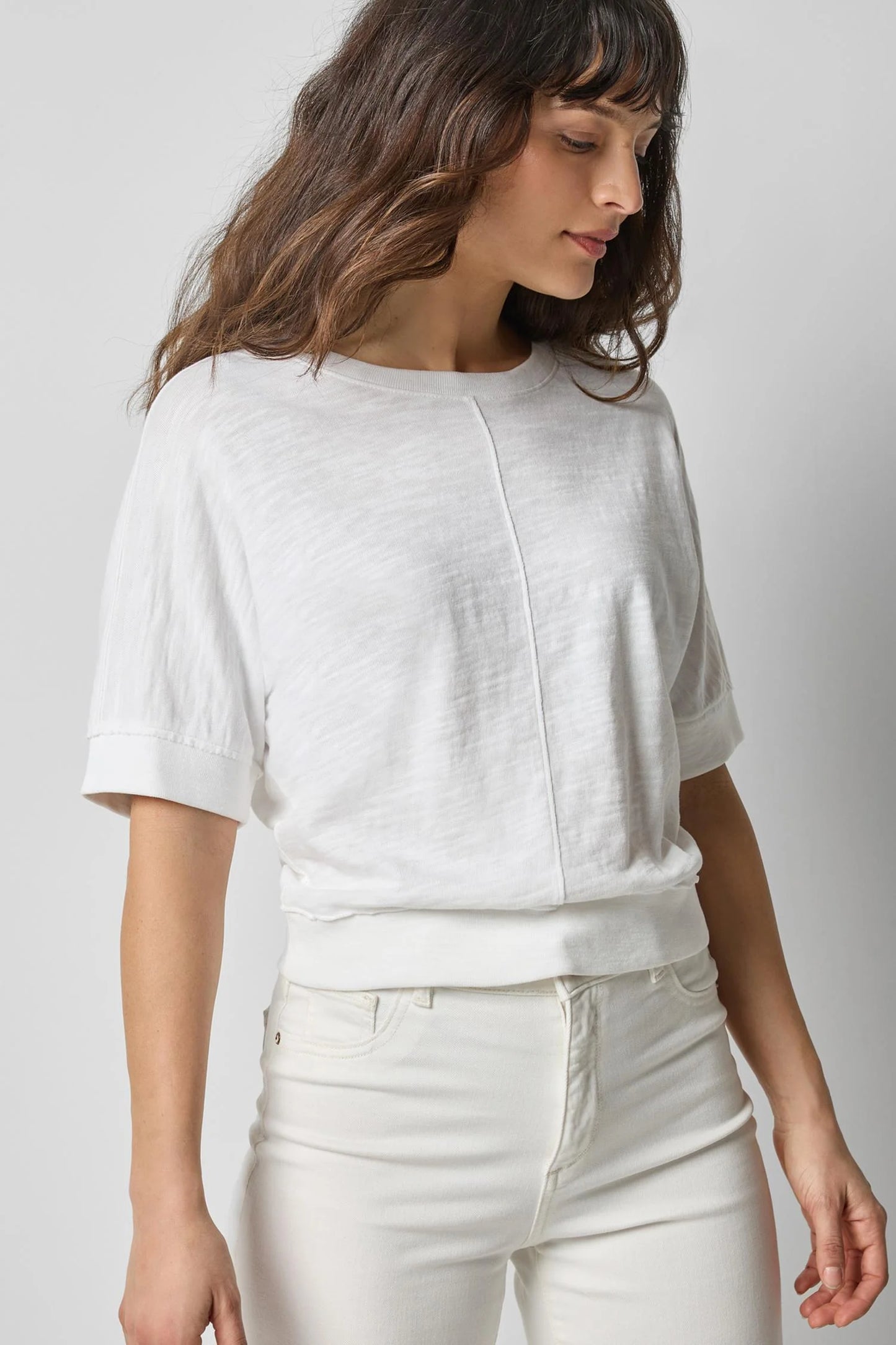 Rib Trim Short Sleeve Tee in White by Lilla P