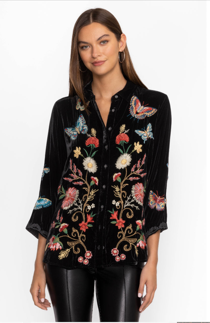 Luciana Velvet Kimono Sleeve Shirt by Johnny Was