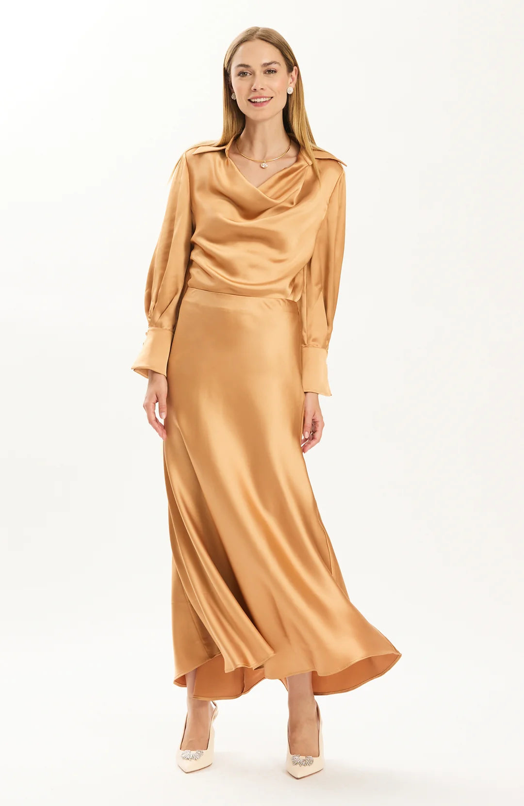 Astrid Charmeuse Blouse in Champagne by Tyler Boe