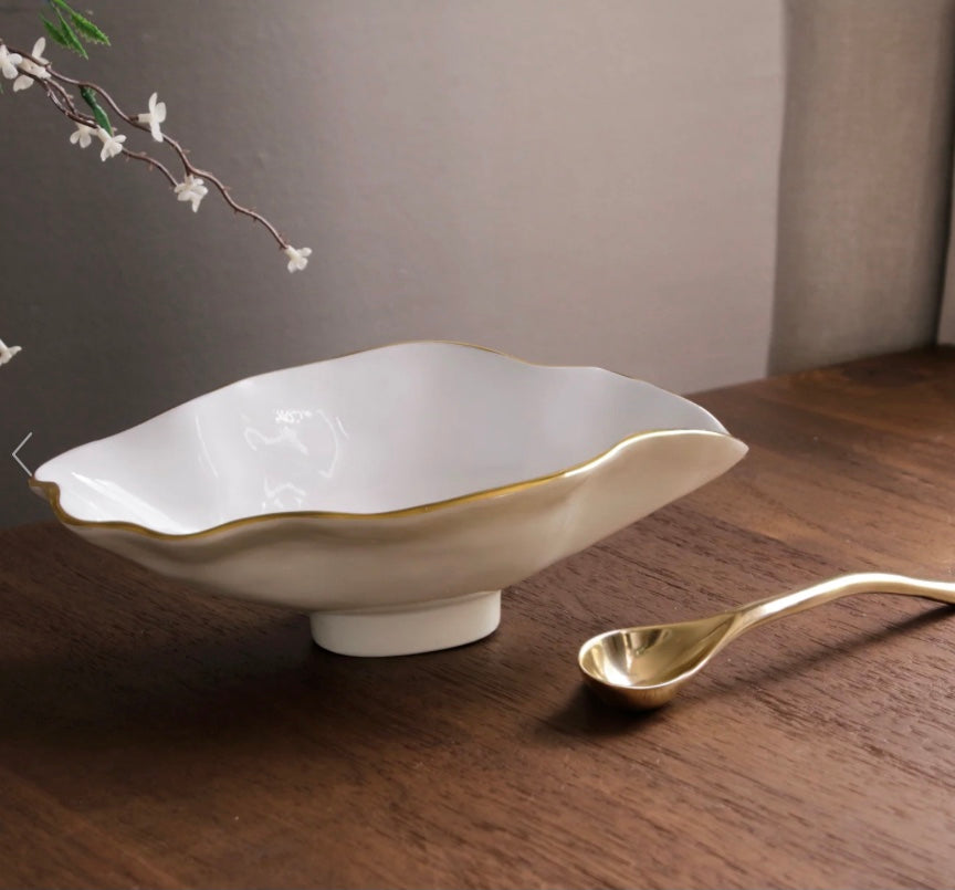 Encanto Claire Small Oval Bowl in Cream, White and Gold by Beatrix Ball