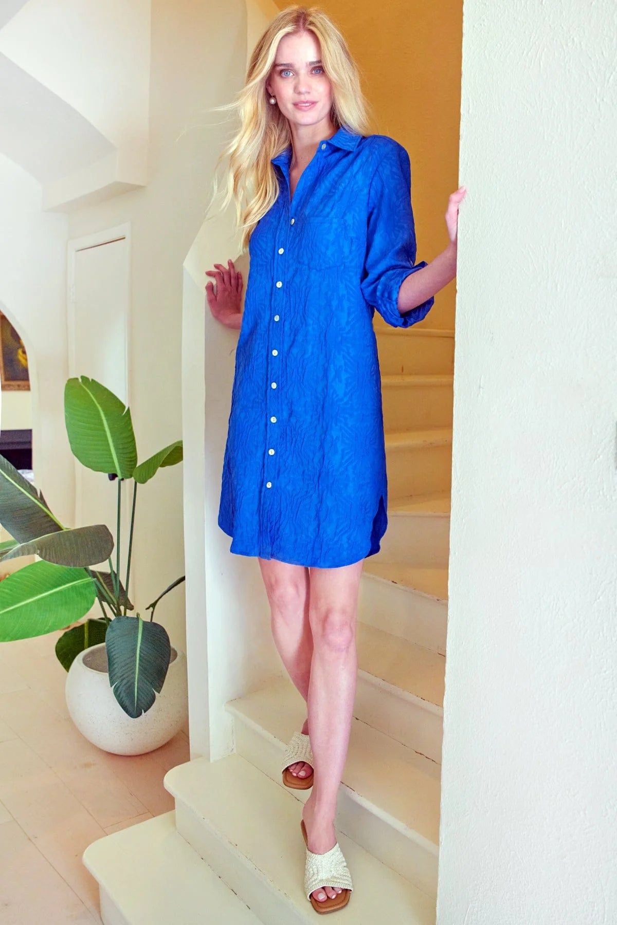 Alex Shirtdress in Textured Jacquard Blue by Finley