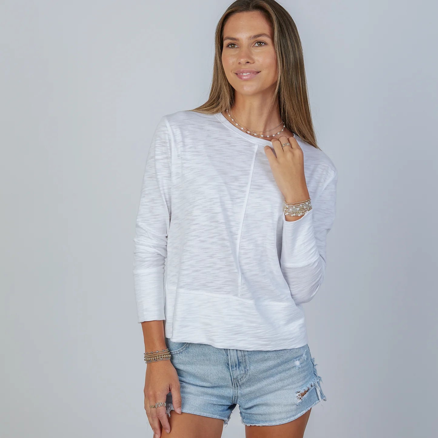 Celia Perfect Length Long Sleeve in White by Erin Gray