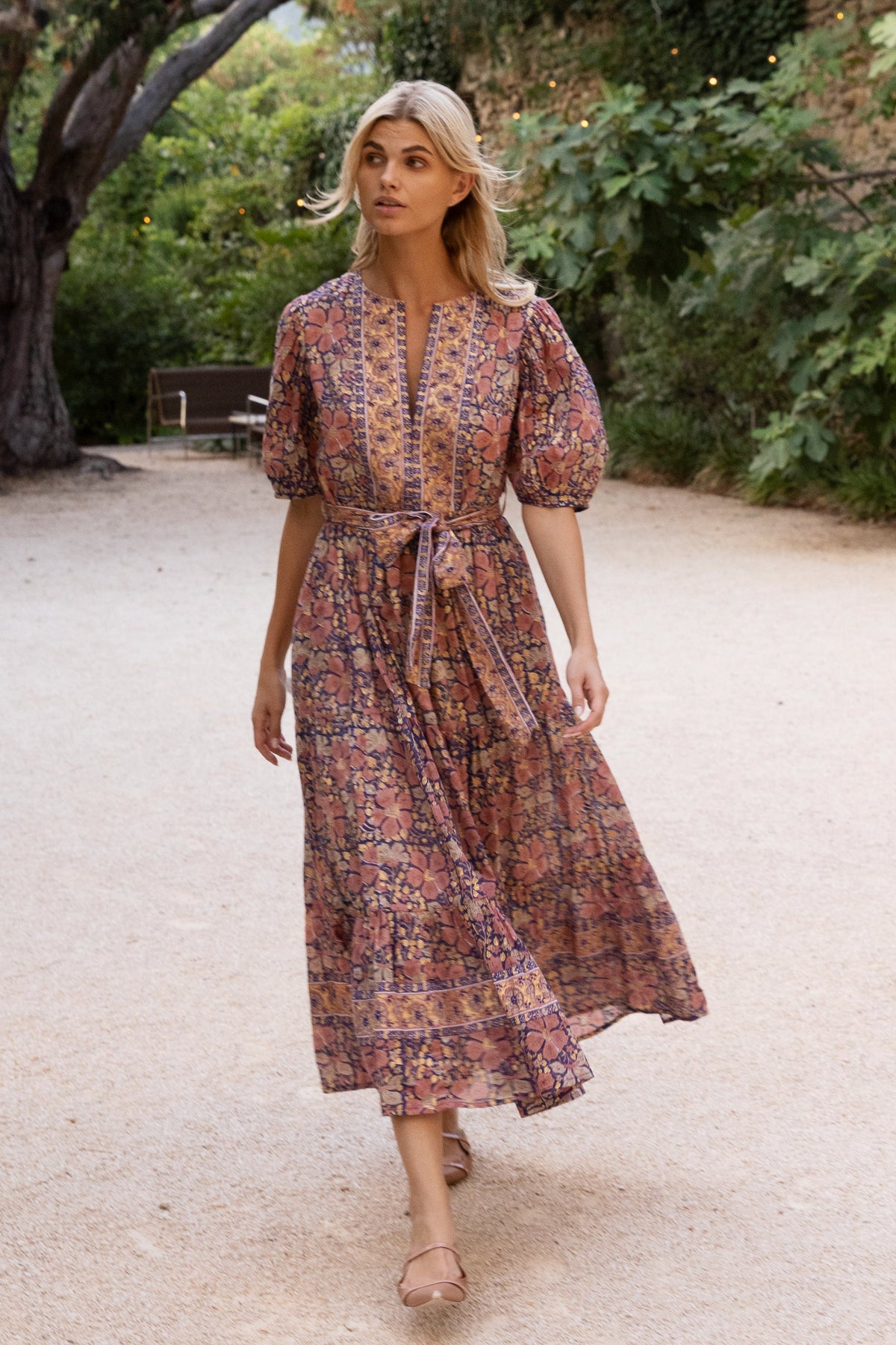 Puff Sleeve Maxi Matera Navy