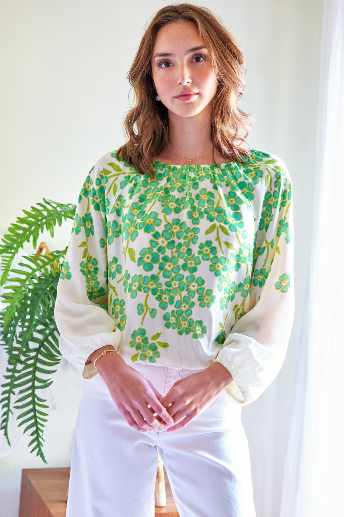 Cameron Top Clover Print by Finley in Natural Green