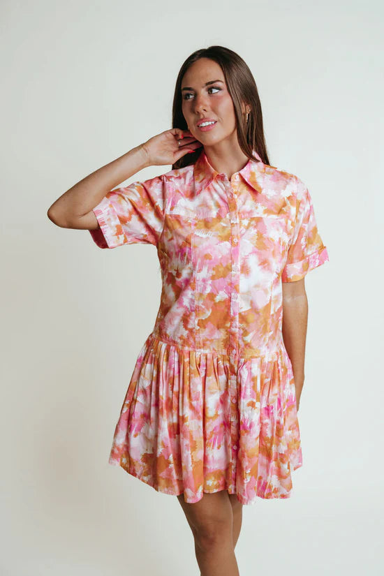 Hannah Dress in Somerset Orange and Pink by LaRoque