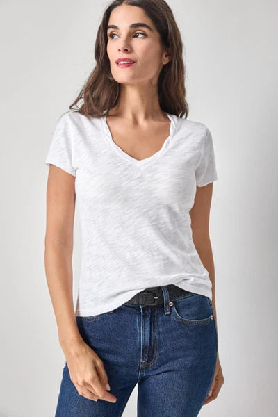 Twisted Binding V-Neck in White by Lilla P