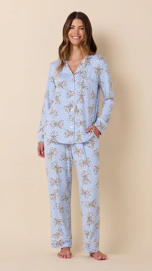 Pima Knit Long Sleeved Pajama in Bengal Blue by Cat’s Pajamas