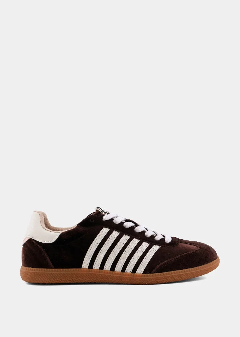 Stevie Velvet Sneaker in Brown by ShuShop