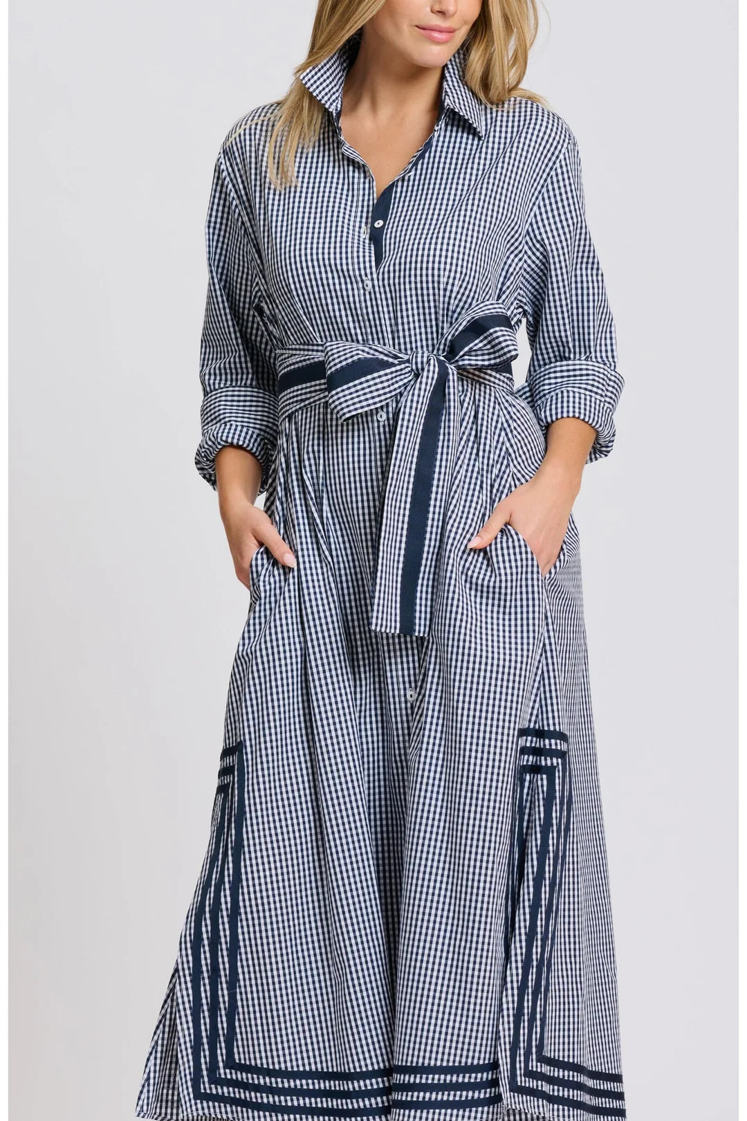 Pippa Longline Shirt Dress in Navy Gingham by Shirty