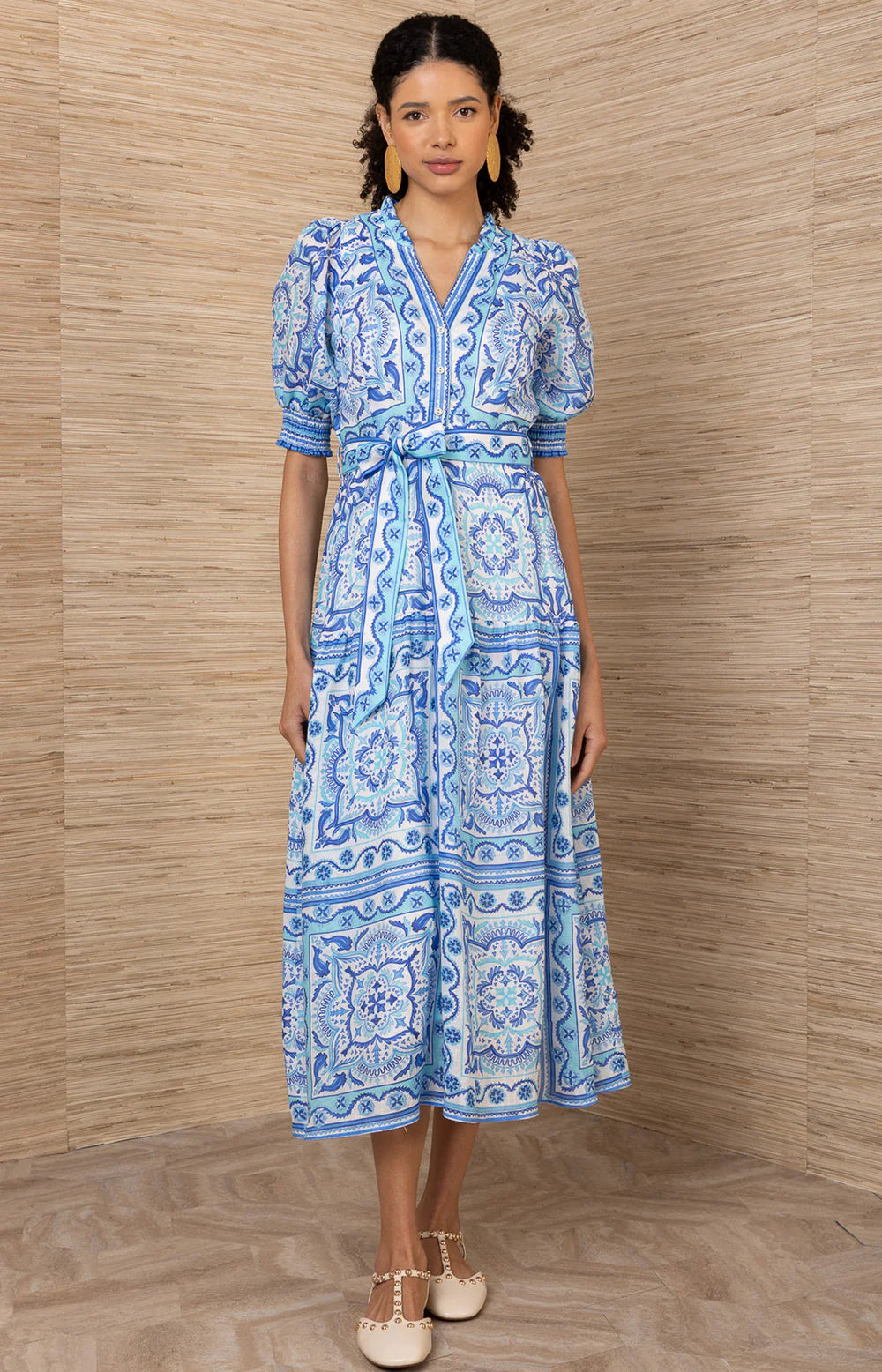 Bess Linen Midi Dress in Blue by Hale Bob