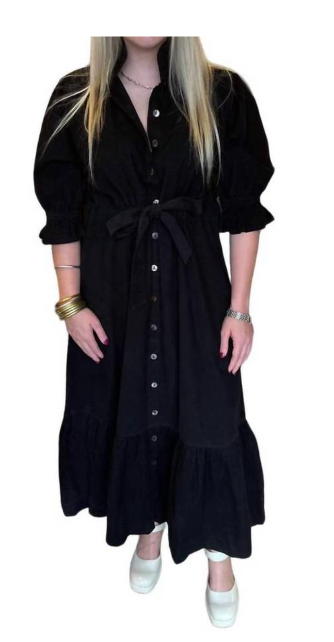 Catherine Dress in Black Corduroy by Holly Shae