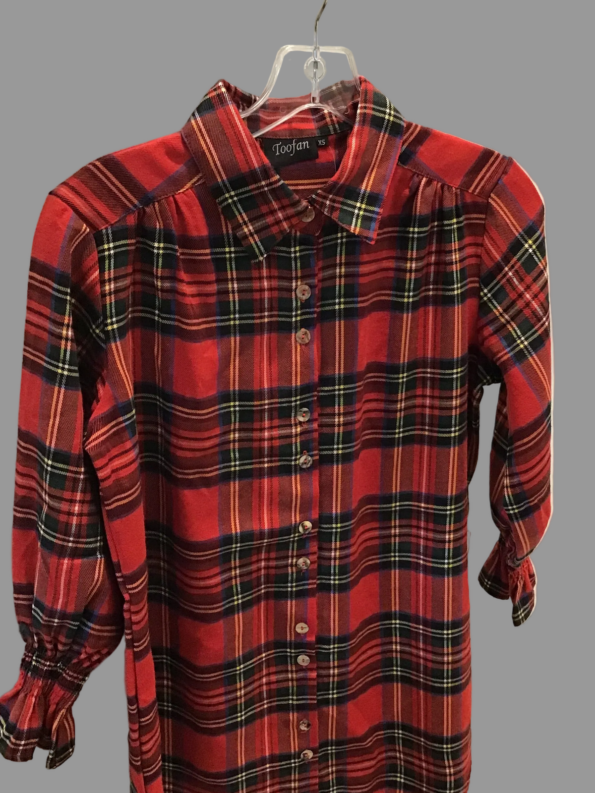 Smocking Sleeve Shirt in Red Plaid by Toofan
