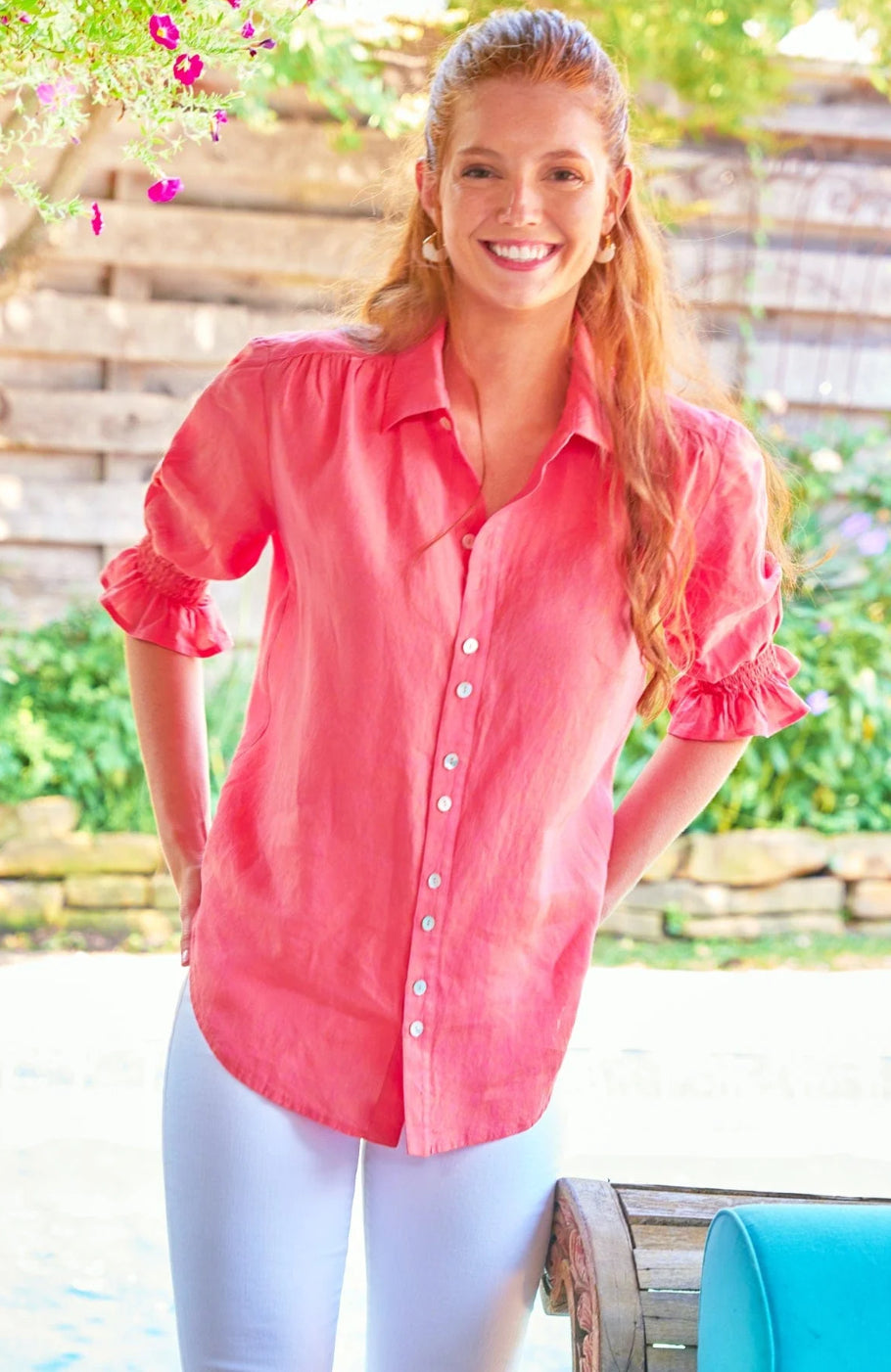 Sirena Shirt Linen in Peony by Finley
