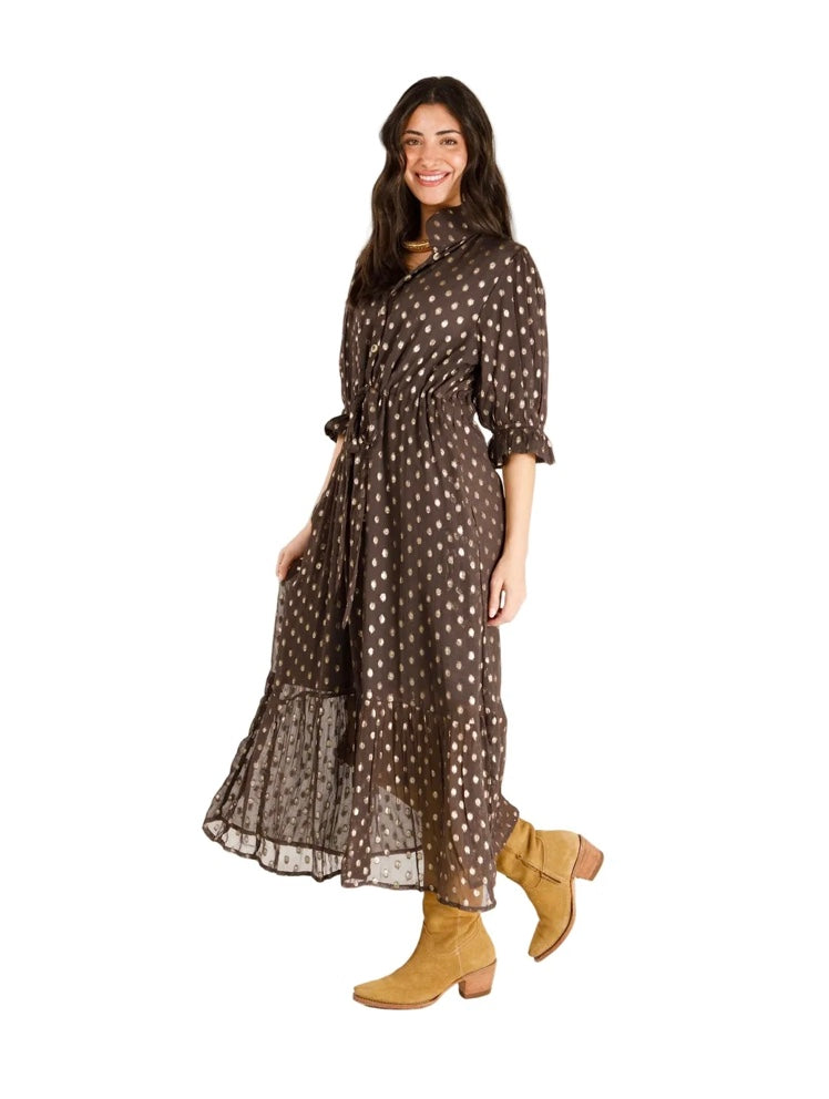 Catherine Dress in Chocolate Luex Brown by Holly Shae