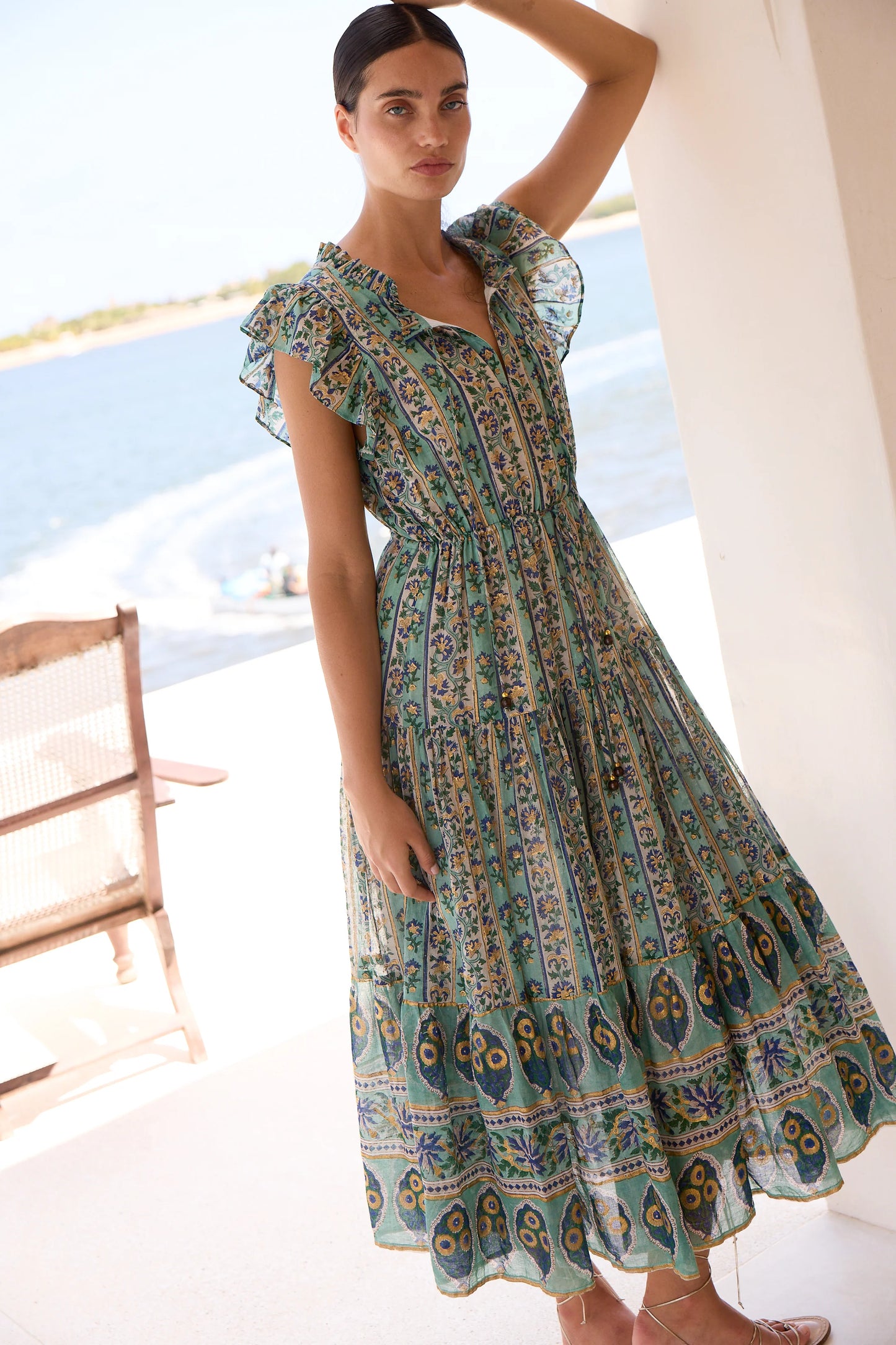 Cinched Flirty MIDI Taj Aqua Dress by Oliphant