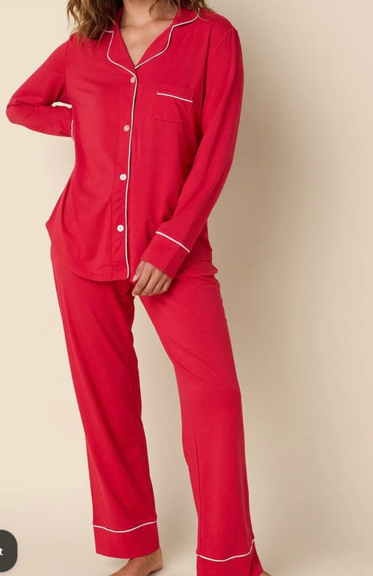 Classic Pima Knit Long Sleeved Pajamas in Red by Cat’s Pajamas