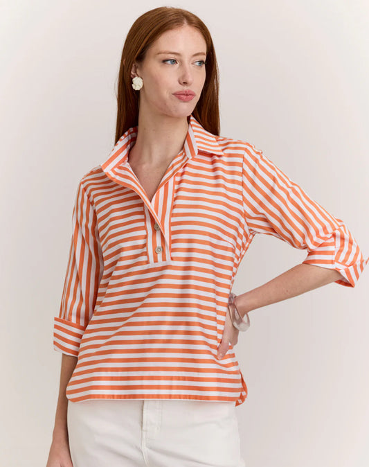 Aileen 3/4 Sleeve in Tangerine Stripe/Gingham White Combo Top by Hinson Wu