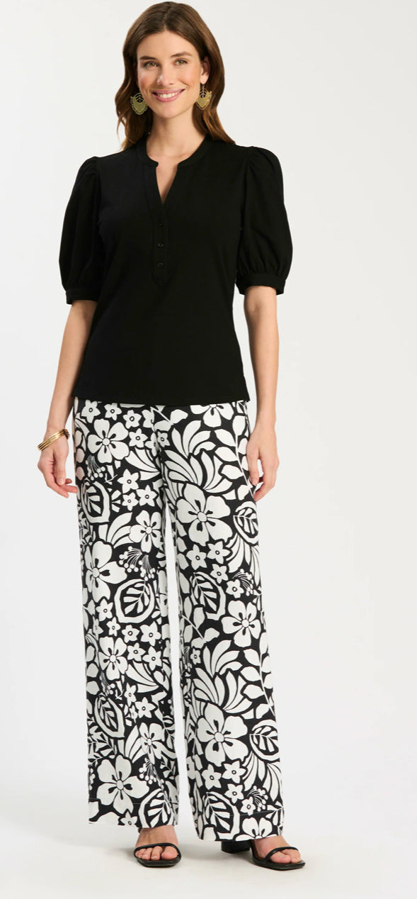 Paulina Quarter Placket Tee in Black by Tyler Boe