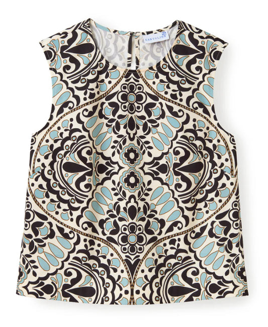 Linda Shell Top in Floral Medallion Tidal Pool by Cartolina
