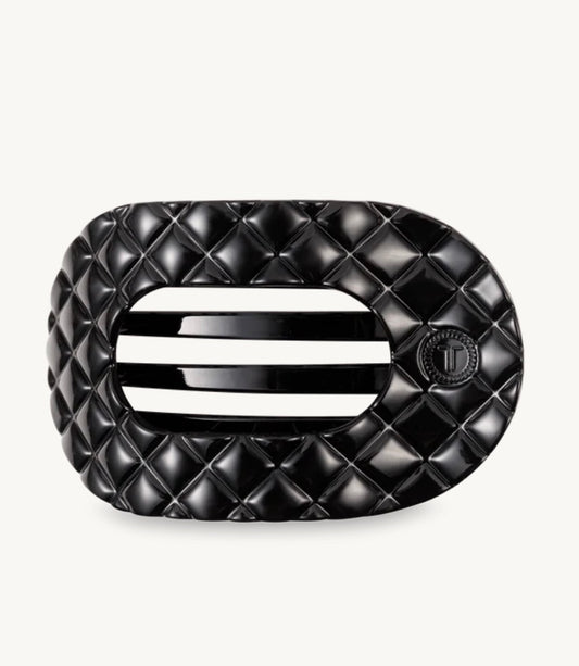 Jet Black Quilted Medium Flat Round Hair Clip