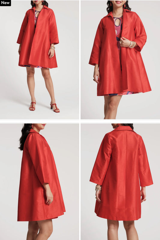 Charlotte Topper Solid Poly Dupioni in Red by Frances Valentine