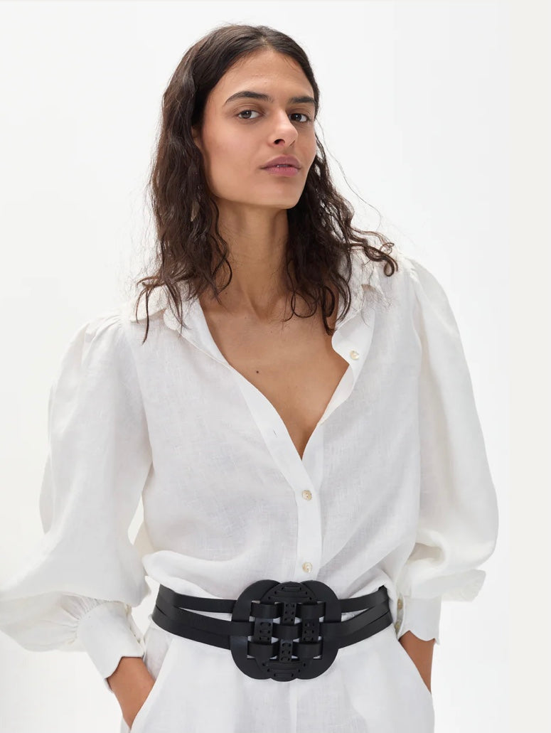Camille Linen Shirt in Off White by LANHTROPY