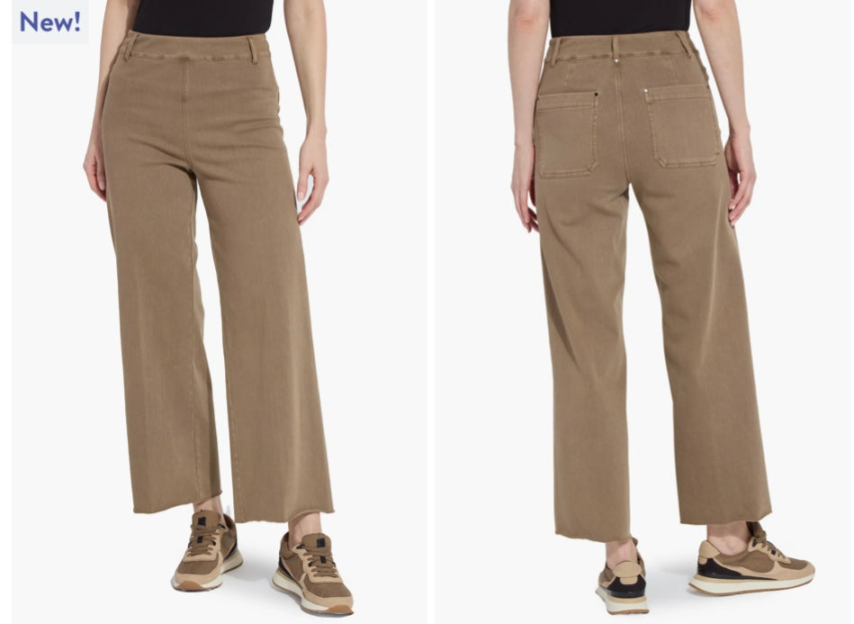 Erin Hi Waist Wide Leg Denim (3209) in Antiqued Wash Smoked Olive by Lysse