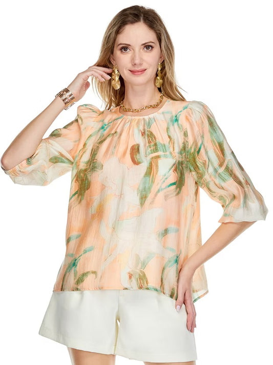 Peach Paradise Gathers Neck Top by Jade