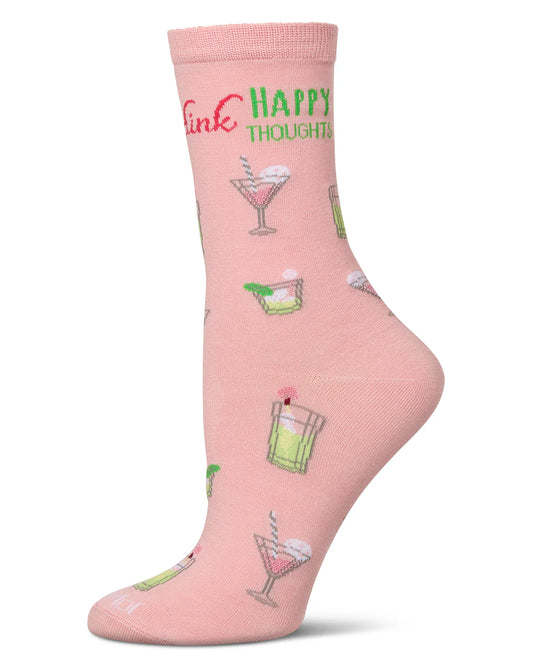 Drink Happy Thoughts Bamboo Crew Socks in Mellow Rose Pink by MeMoi