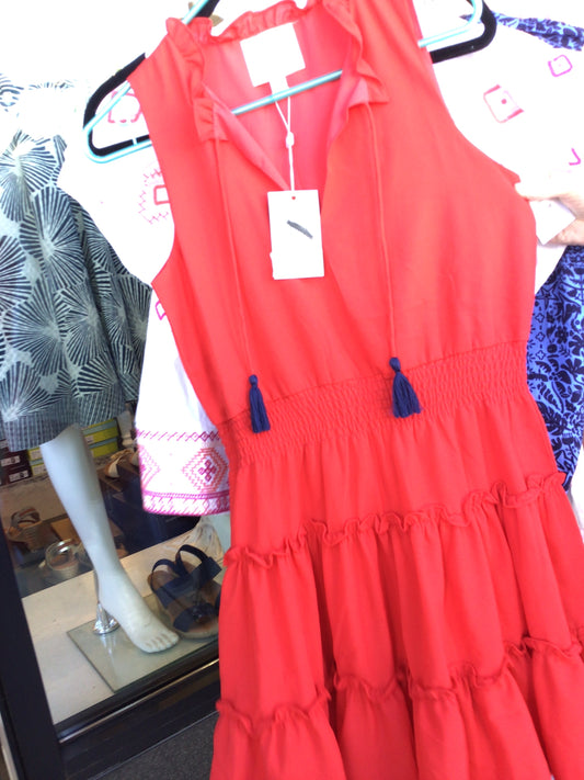 STS Sale Sleeveless Smocked Waist Dress with Tassels SP2548ST