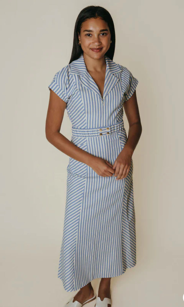 Aly Dress in Blue Stripe by La Roque