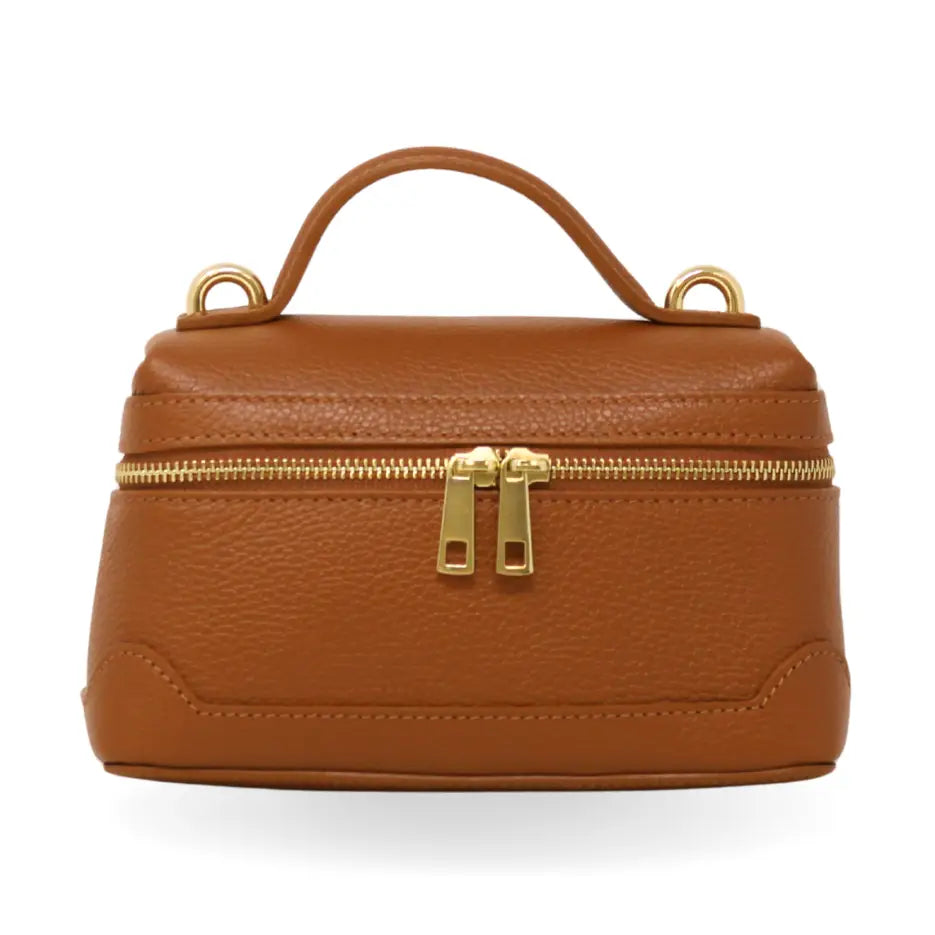 Genuine Italian Leather Bucket and Crossbody Bag in Camel by German Fuentes