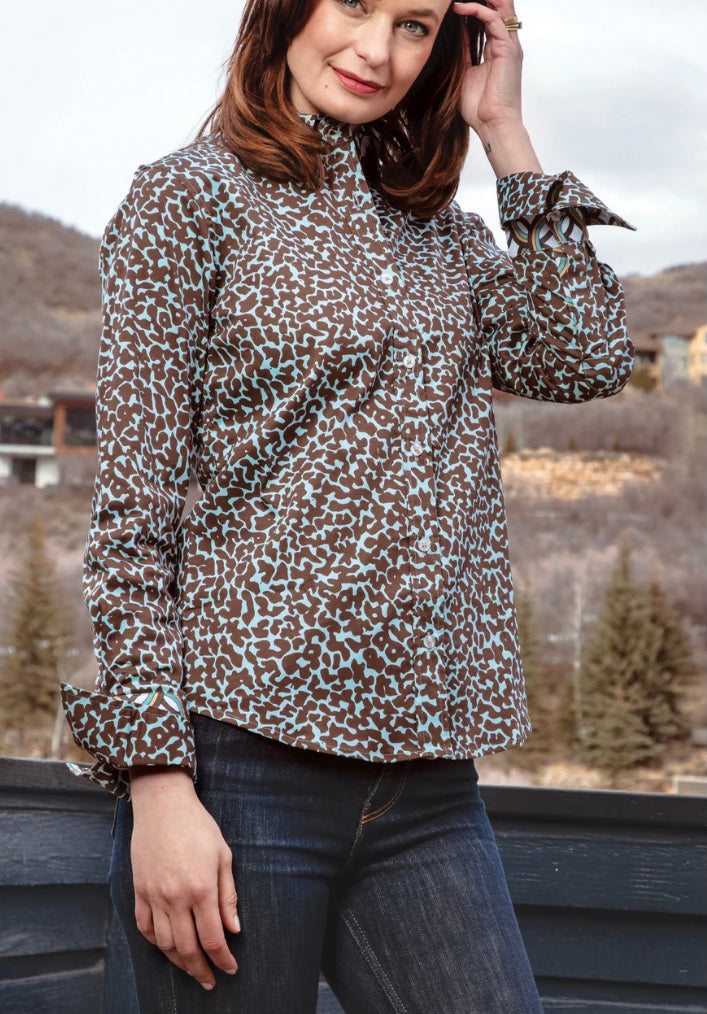 Rome Shirt Chocolate Turquoise Print